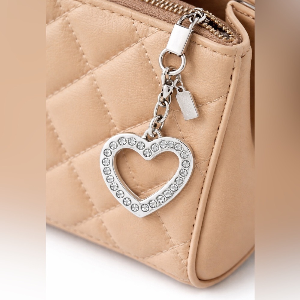 Coach Silver Heart Phone/Bag Charm with Crystals